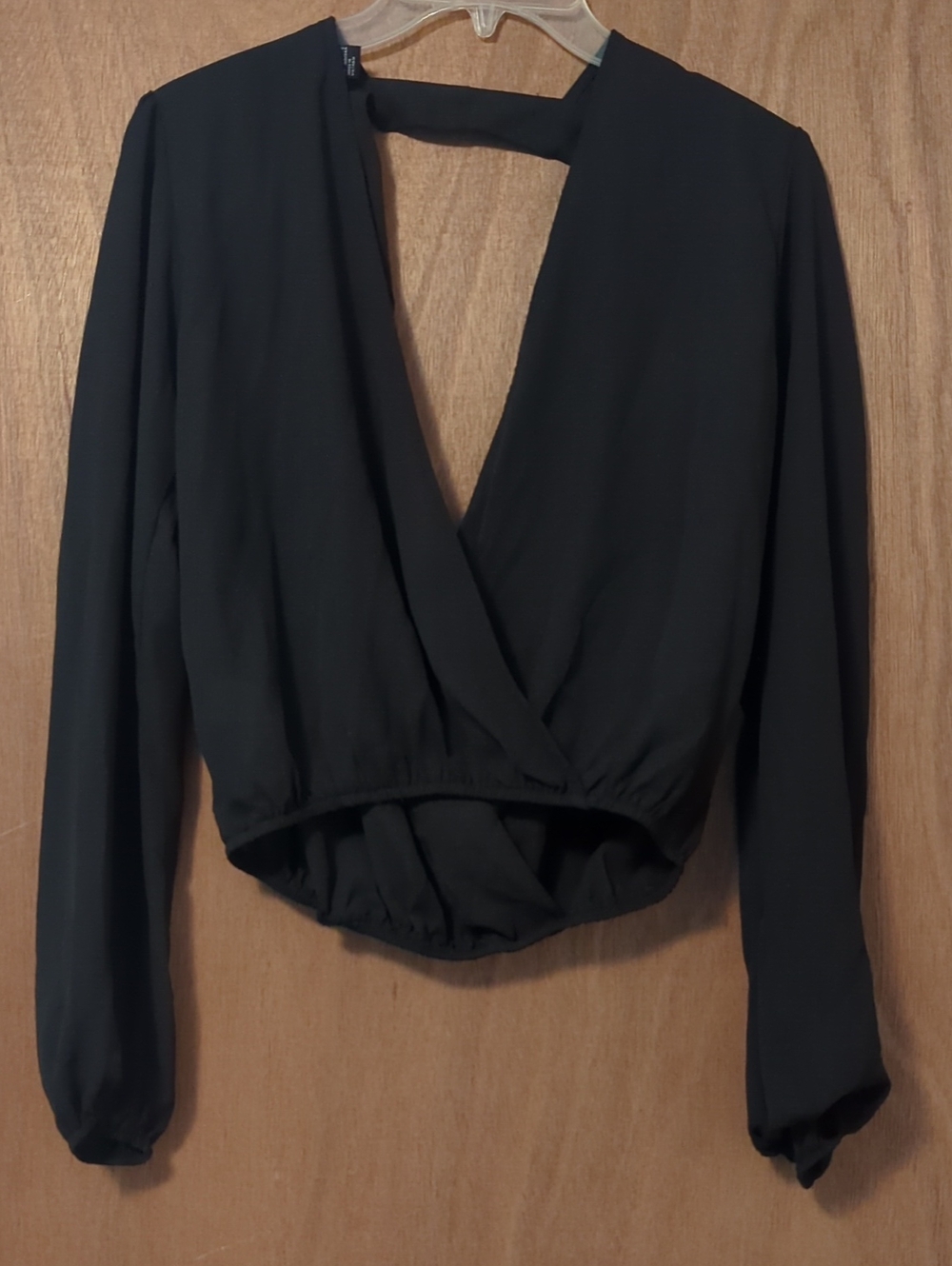 Forever 21 Black Long-Sleeve Wrap-Front Bodysuit